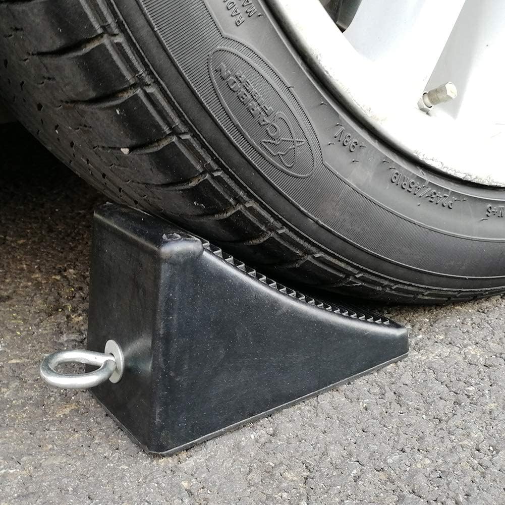 ROBLOCK Heavy-Duty Rubber Wheel Chocks with Eyebolt for Cars, RVs, Trucks, Trailers, and Vehicles, 2 Pack Anti-Slip Design Chocks Black Wheel Wedge, (6.5" x 3.75" x 4"), 2 Pcs