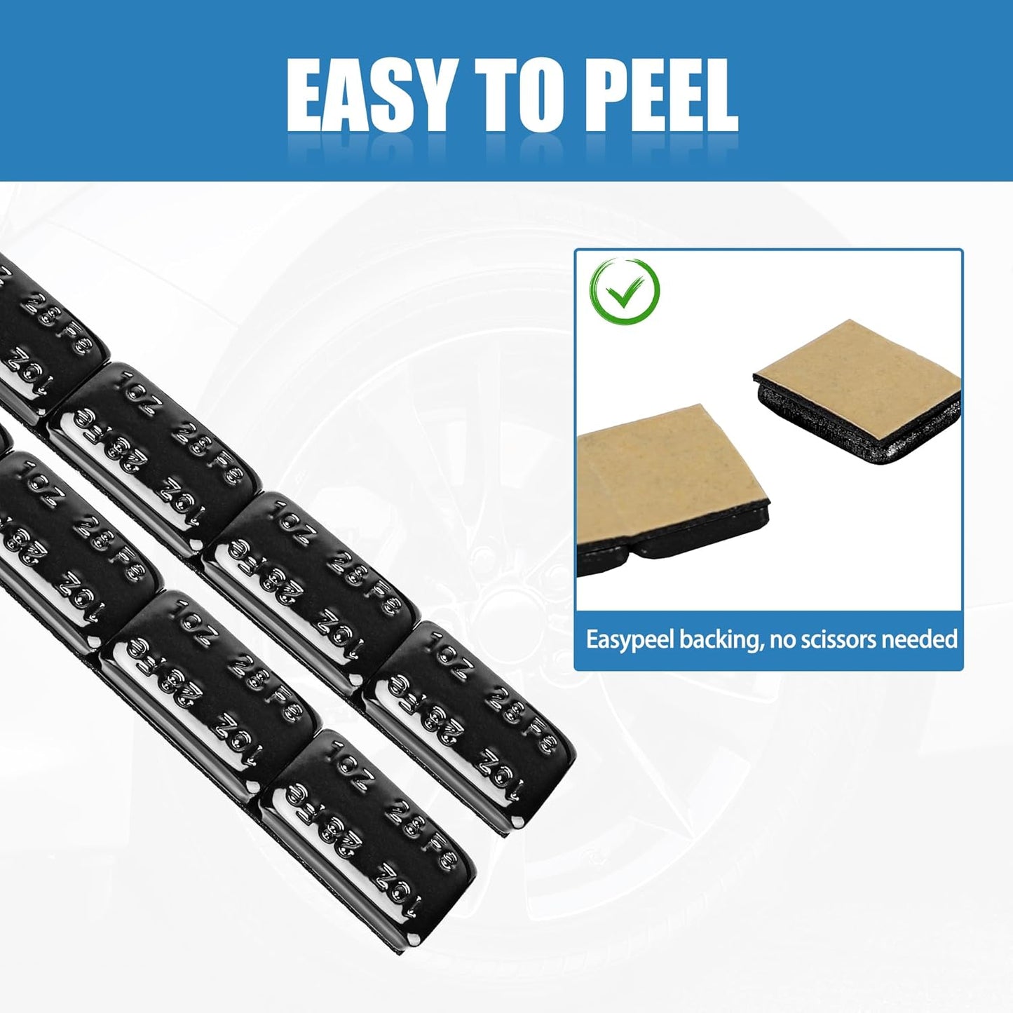 1oz Adhesive Wheel Weights, 1 oz Black Stick on Wheel Weights,A Box of 18 Strip, 4 Segments one Piece (72 Oz Pack)