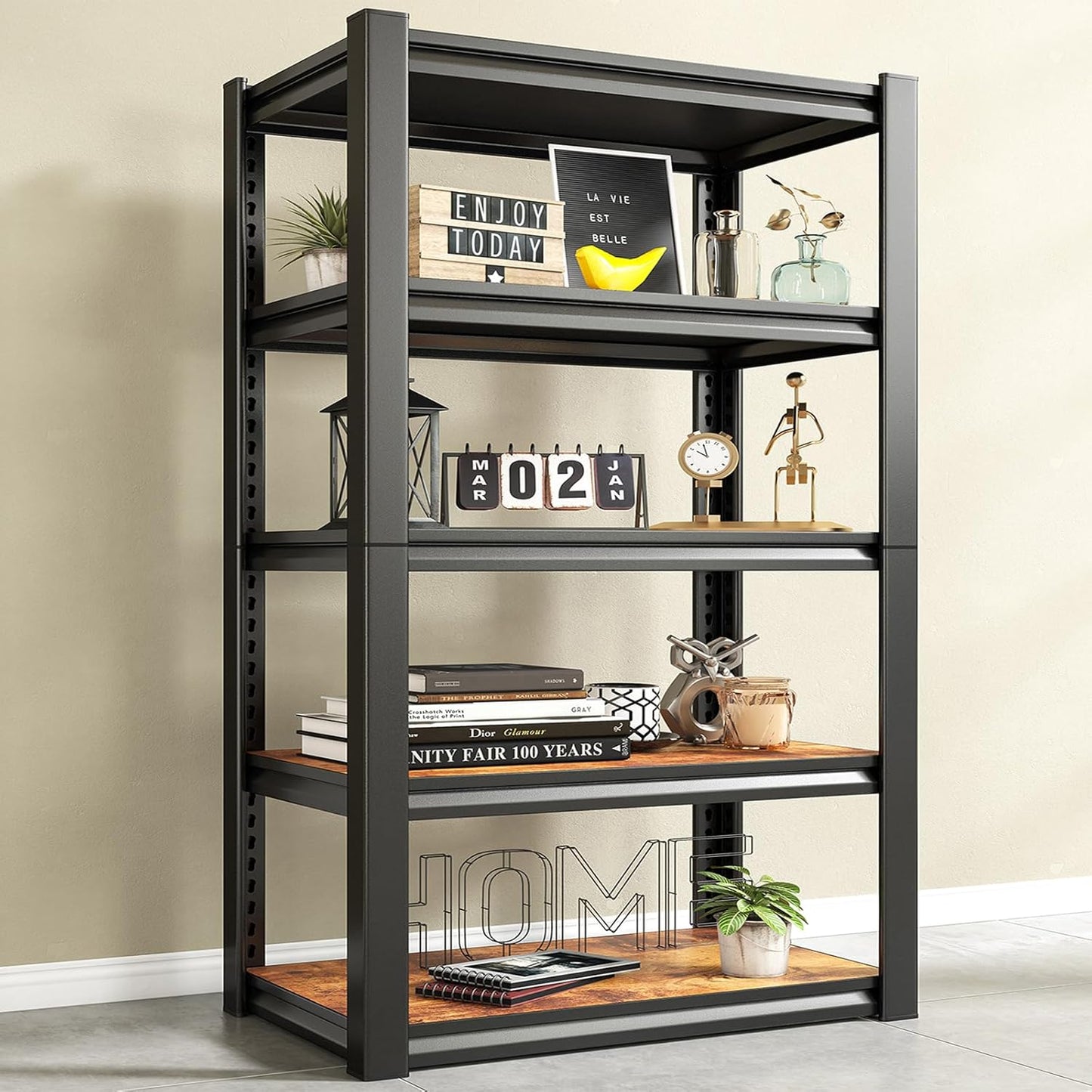 REIBII Storage Shelves 2500LBS Metal Shelving Adjustable Garage Shelving 5 Tier Garage Storage Shelves for Closet Kitchen Pantry 24.4''W X 16.4''D X 60''H