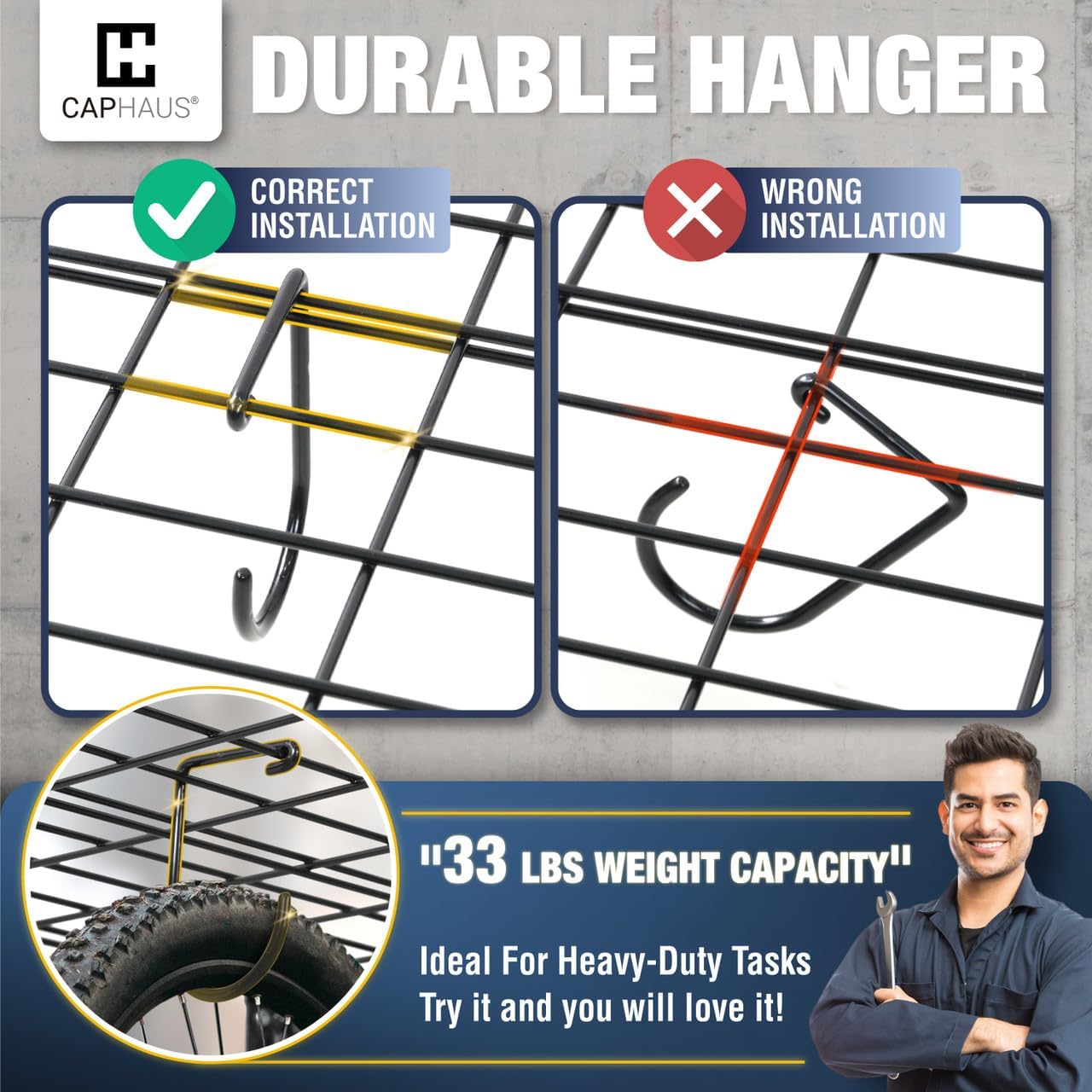 CAPHAUS Garage Wall Shelving, 96 in. W x 18 in. D Wall Mounted Garage Shelves w/ 4 Bike Hooks, Heavy Duty Organizer Shelf for Garage Storage System, Black or White