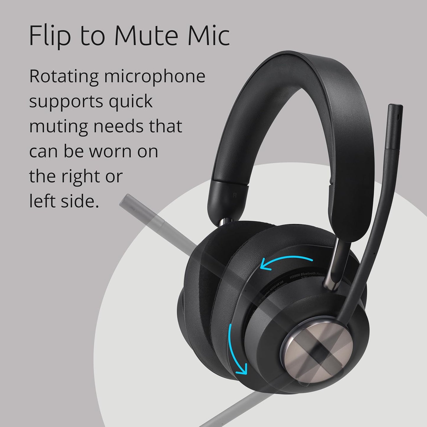 Kensington AH3X Bluetooth Headset, Wireless Over-Ear Headset, Boom Microphone, LED Indicator, Earcup Controls (K83455WW)