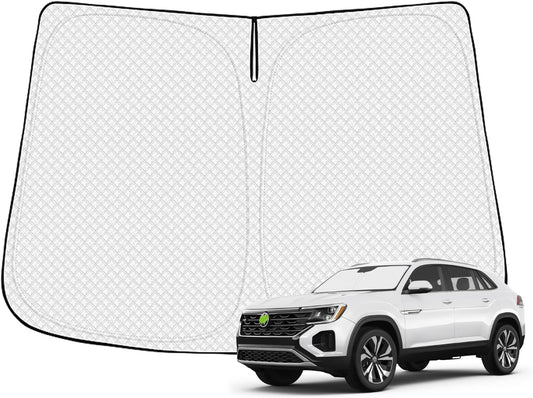 Windshield Sun Shade for 2018-2025 Volkswagen/VW Atlas Cross Sport Accessories Thicken 6-Layer Front Window Sunshade Cover Sun Visor Protector Foldable Block UV Rays Keep Vehicle Cool