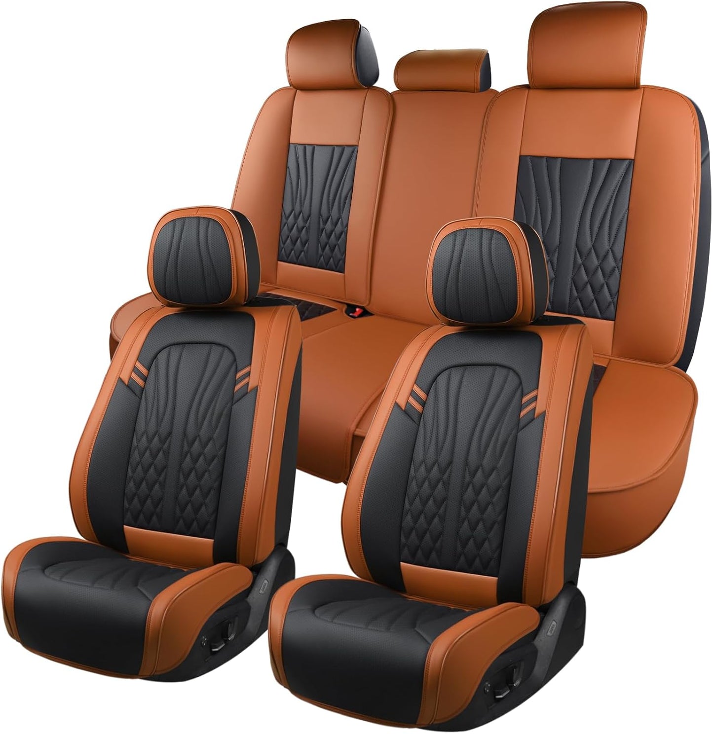 Leather Car Seat Covers,Car Seat Protector Waterproof,Seat Covers Full Set, Car Seat Protectors 5 Seats,Automotive Seat Covers Fit Most Cars Black&Brown