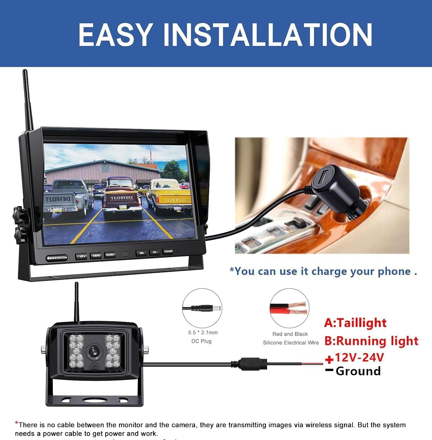 10'' 1080P Wireless Backup Camera System, 10 Inch DVR Quad Split Monitor Wireless Rear Side View Cameras, IP69 Waterproof Digital Signal Record System for RV/Truck/Trailer/Camper-BW104SL