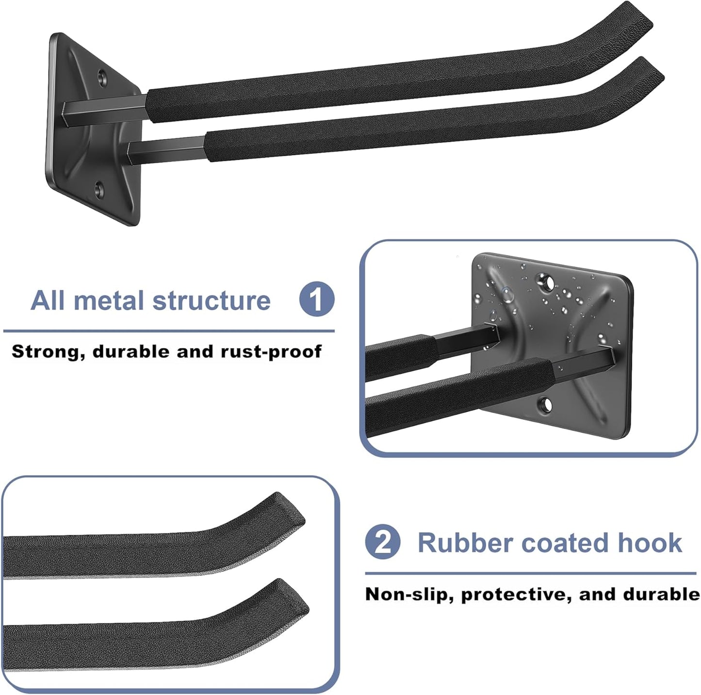 WALMANN Wall Mounted Garage Hooks, Heavy Duty 12-inch Tool Hooks for Hanging, Tool Hangers for Car Tires, Ladders, Folding Chairs, Strollers, Garden Tools (Pack of 4)