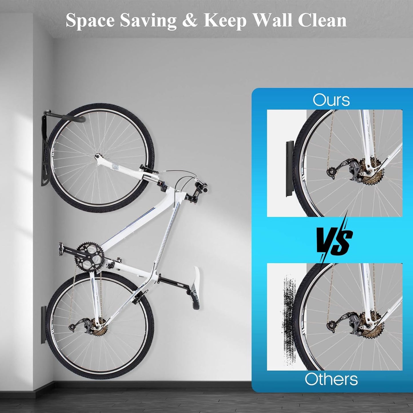 Garage Bike Rack Wall Mount, Bike Hanger Hooks, Heavy Duty Vertical Bicycle Storage System for Indoor, Mountain MTB and Road Bikes, Holds up to 65 lbs with Screws, 4 Pack