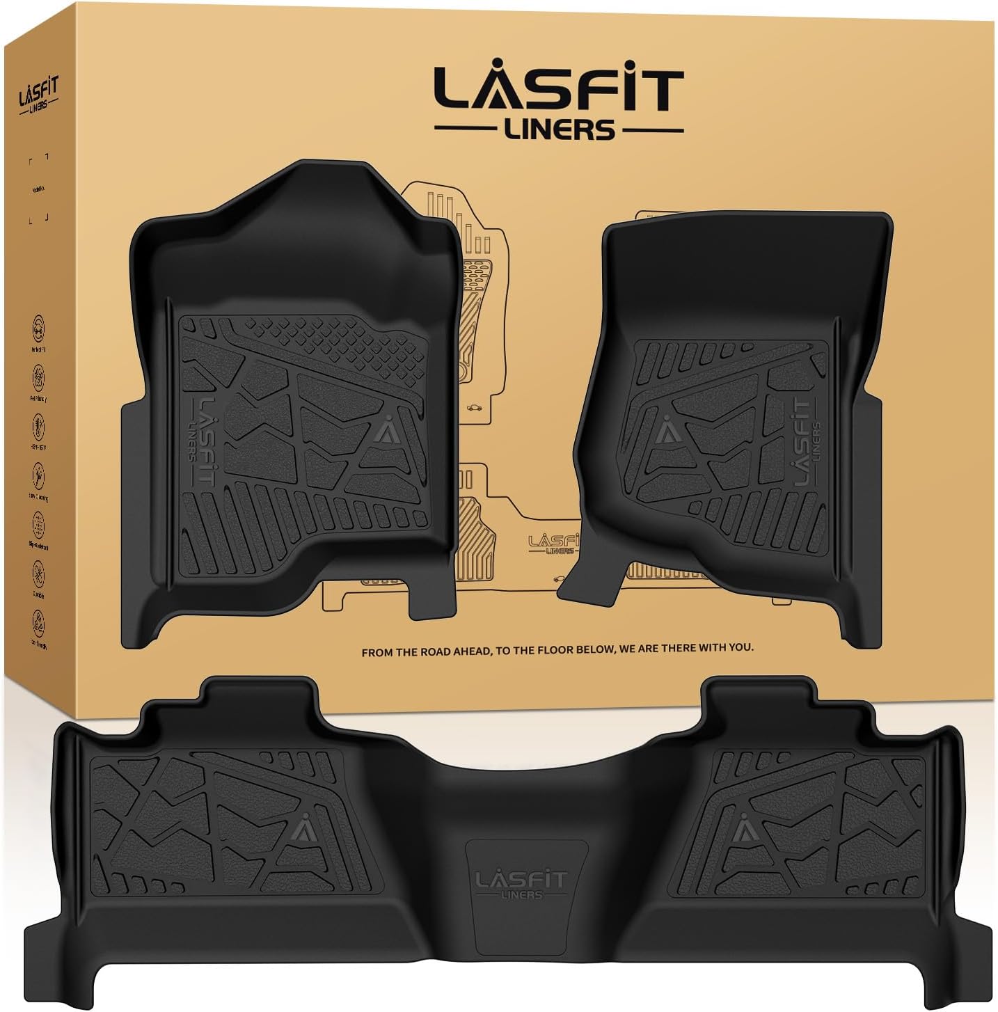 LASFIT Floor Mats 2007-2013 for Chevy Silverado/GMC Sierra 1500, 2008-2014 2500 HD 3500 HD, Gasoline only, Crew Cab, 1st Row Bucket Seat, All Weather TPE Custom Fit Car Floor Liners, 1st and 2nd Row