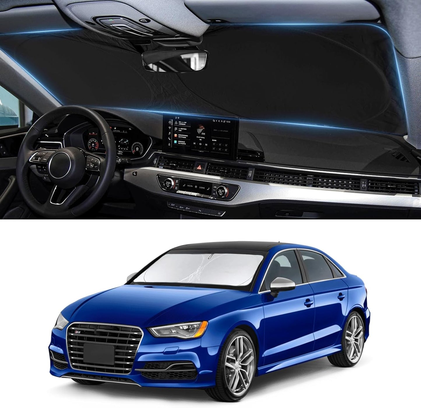 for 2022-2024 2025 Audi A3 Sun Shade Windshield Cover, Car Sunshades for Front Windows Shield Custom Fit A3 Sedan/A3 Quattro/RS3/Cabriolet/S3 Sun Visor Protector Blocks UV Rays Car Accessories