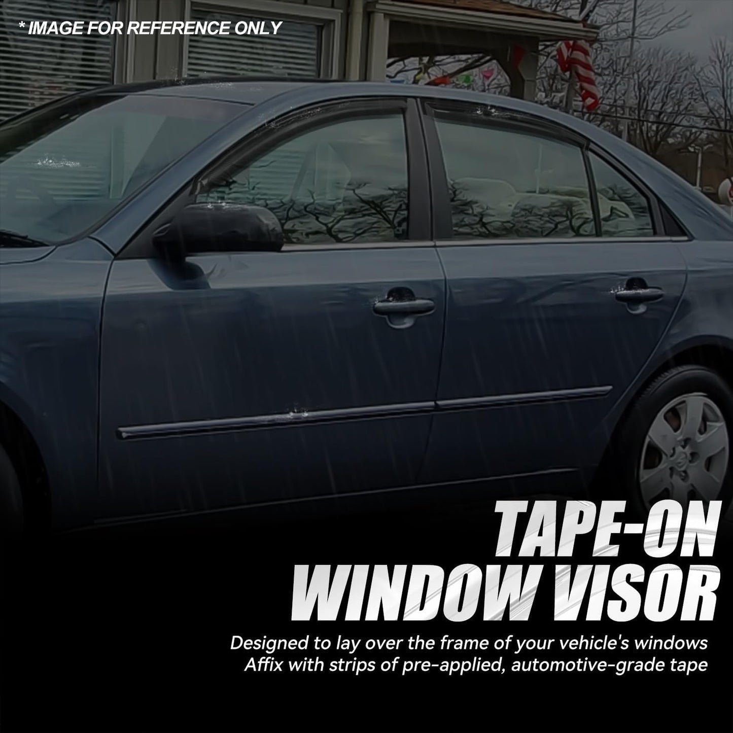 Auto Dynasty Set of 4 Carbon Fiber Pattern Window Visors Compatible with Sonata 2006 2007 2008 2009 2010, Tape-On Rain Guards Shield Vent Shade Deflector Glossy Black