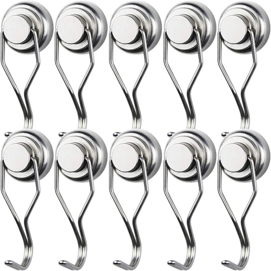 MIKEDE Magnetic Hooks Heavy Duty, 60 lb+ Strong Swivel Swing Neodymium Magnetic Hooks for Hanging, Strong Magnet Hanger for Cruise Cabins, Locker, Toolbox, Home, Kitchen - Pack of 10