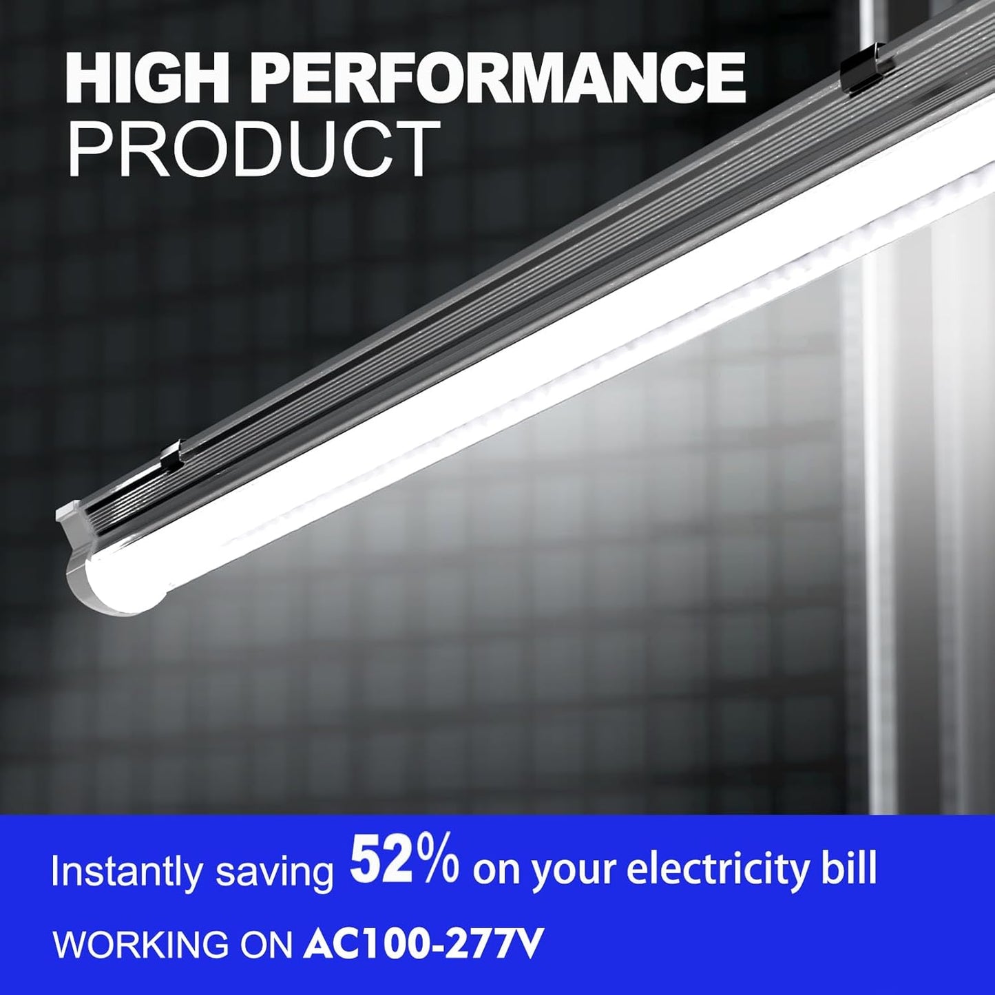 8FT LED Shop Light Fixture,100W 15000LM 6500K,V Shape Linkable T8 Tube Lights with Clear Cover,High Output Plug & Play for Garage/Warehouse/Workshop,10 Pack