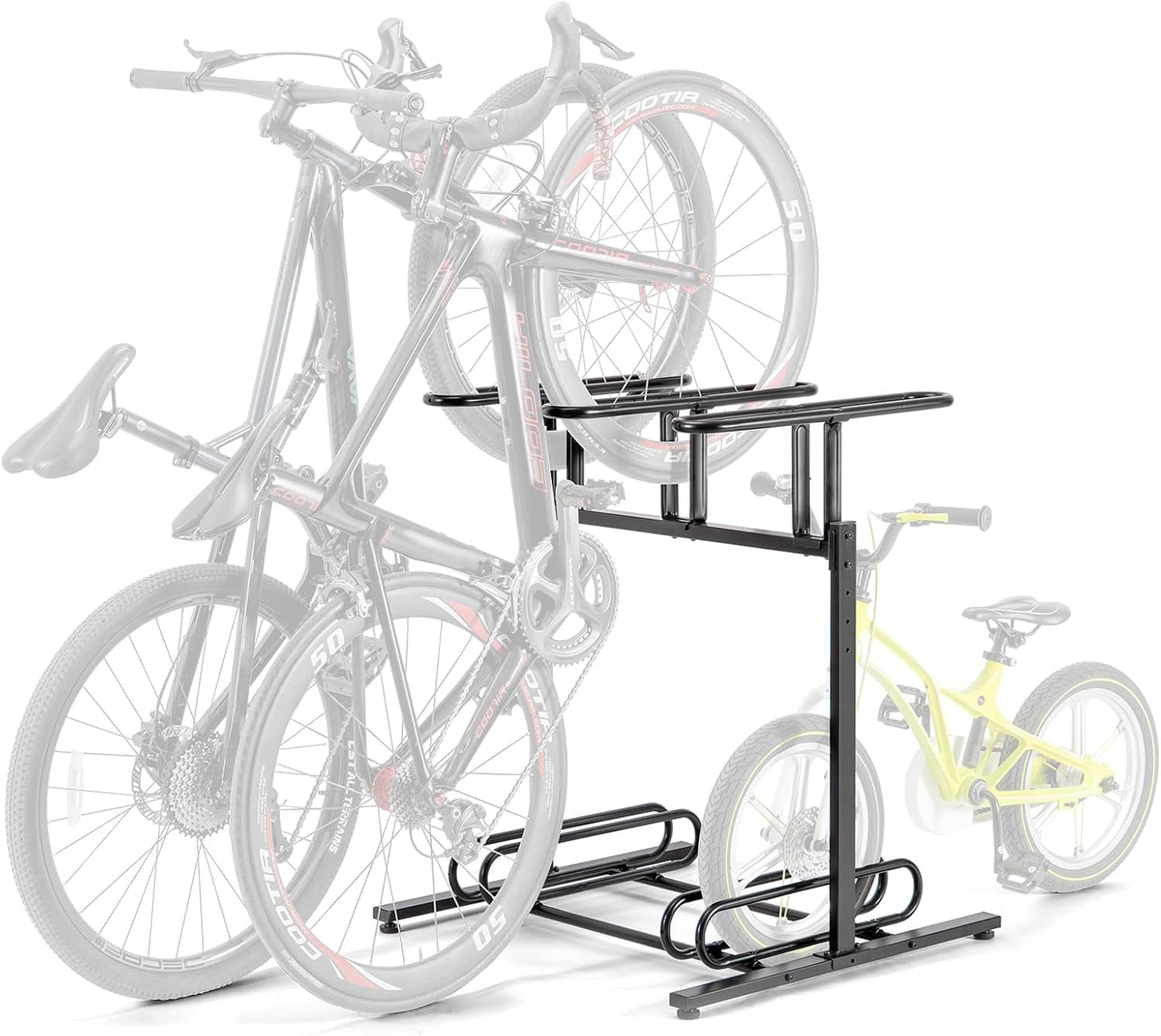 CXWXC 3/5 Bikes Stand Rack - Bike Storage Parking Racks Indoor/Outdoor - Bicycle Stand Garage for Parking Mountain Road Hybrid Bike, Fits Wheels up to 2.4" (3 Adult + 2 Kids Bikes)