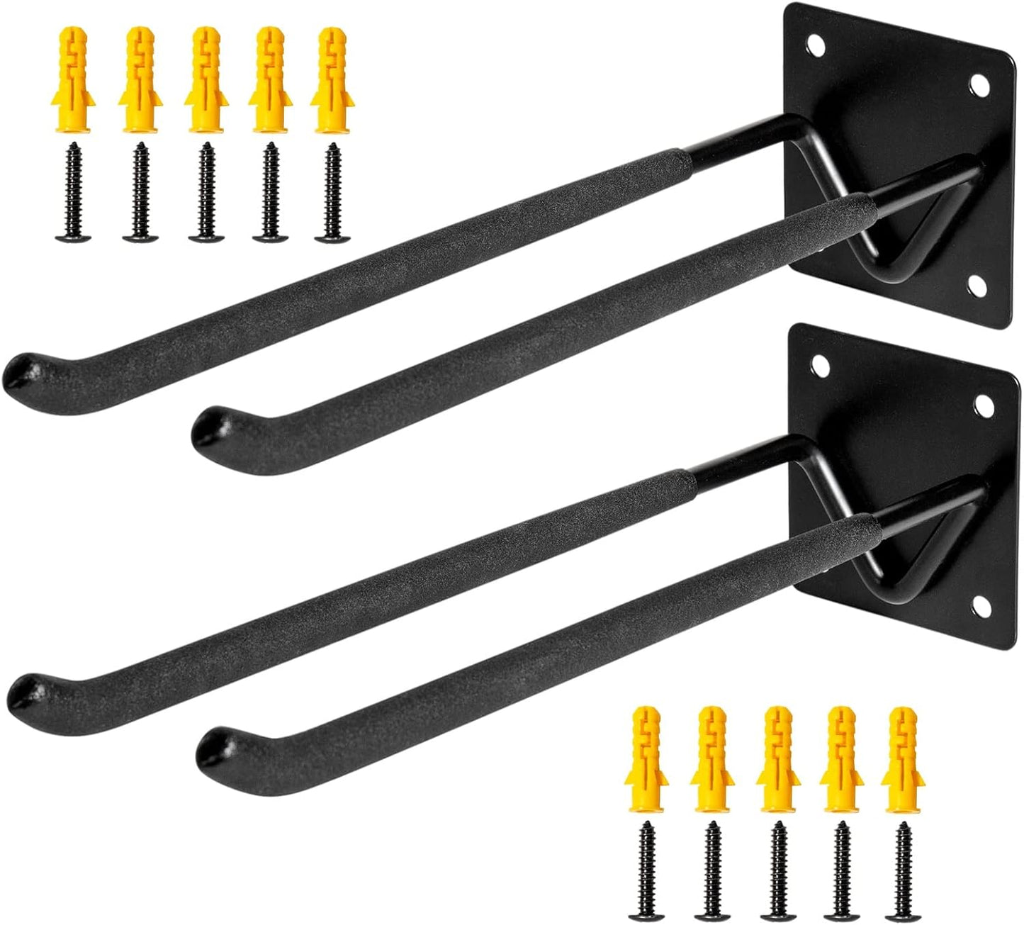 Garage Hook Hangers 2 Pcs, Shovel Holder Wall Mount, Rake Racks, Upgraded Ladder Hanger, Heavy Duty Folding Chair Rack, Garden Tool Hooks for Hanging Yard Tools, Ladders, Bikes and More
