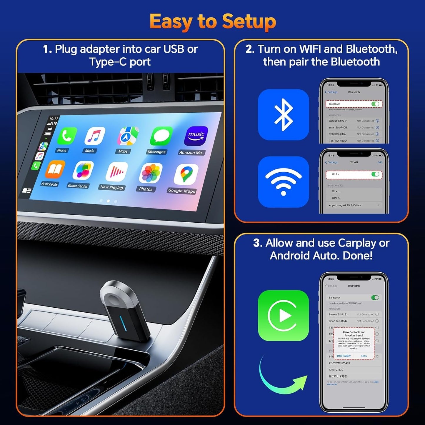 Master Cables Wireless Carplay Adapter 2 in 1 for Apple CarPlay & Android Auto,Wireless CarPlay USB A & USB C Dongle Converts Wired to Wireless,Compatible with Cars from 2016,Plug & Play