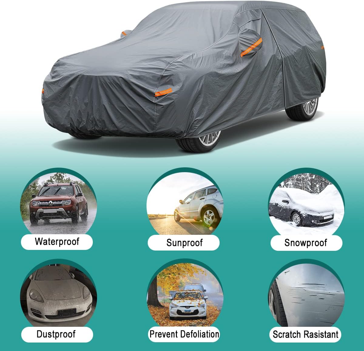 Premium Car Cover Custom Fit Hyundai Tucson (2004-2025), 16 Layers Heavy Duty Car Cover Waterproof All Weather with Zipper Door for Sun Rain Snow Dust Uv Protection