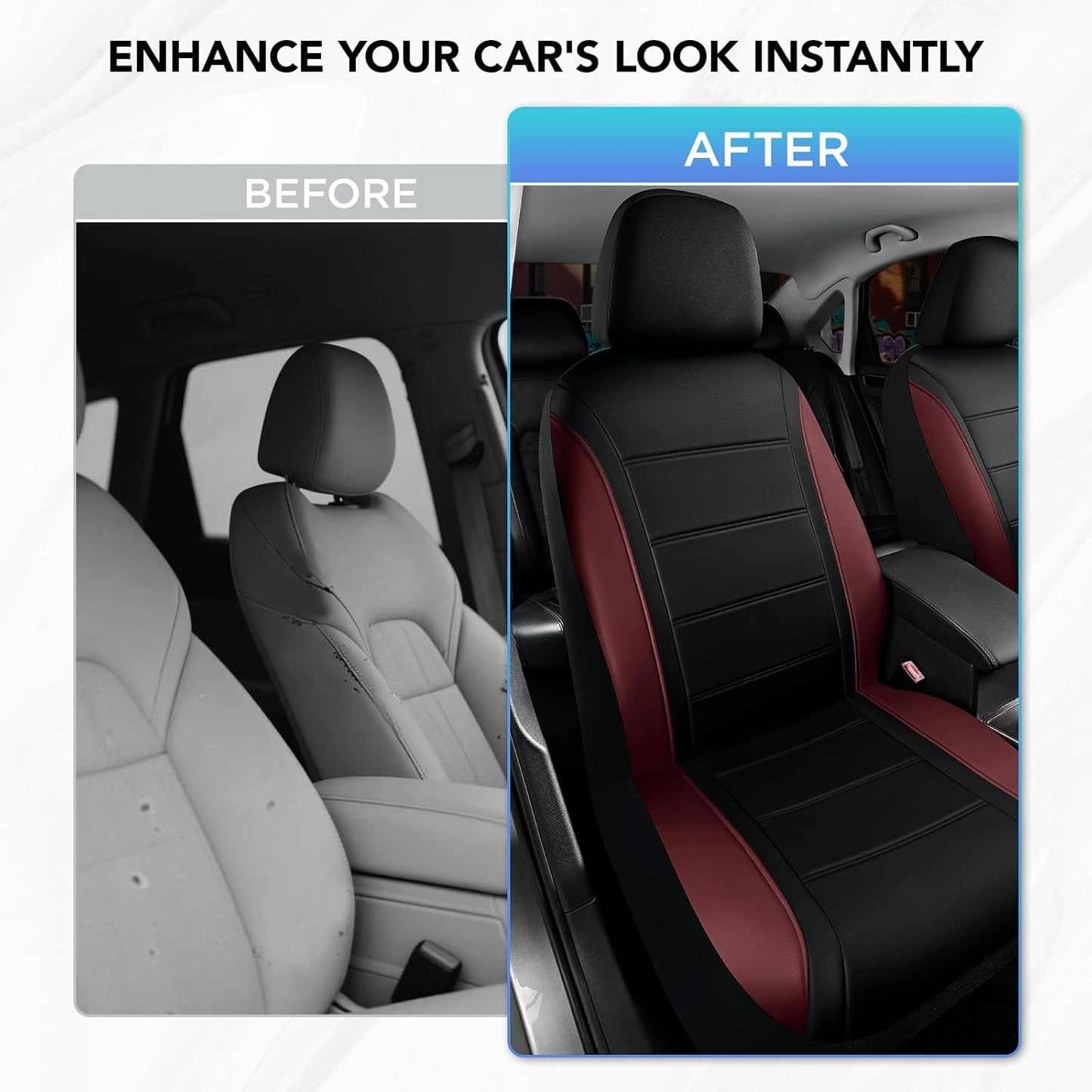 Road Comforts Leather Seat Covers, Breathable Car Seat Covers Full Set for Men,Airbag Compatible, Automotive Seat Covers Set Universal Fit Most Cars,Vans,Truck,SUV