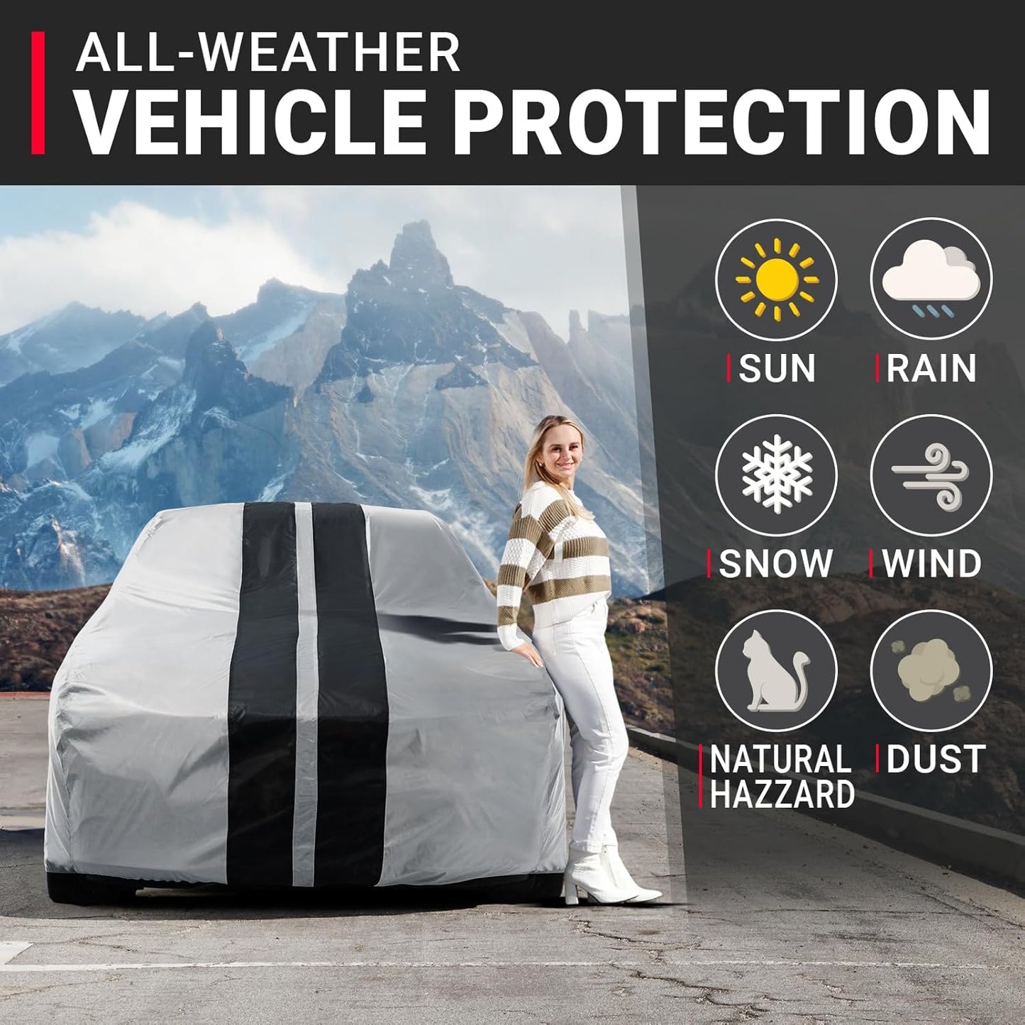 iCarCover Custom Car Cover for Pontiac Lemans (1961-1962) Waterproof All-Weather Rain Snow UV Sun Protector Full Exterior Indoor Outdoor Car Cover (Stripe - Gray/Black)