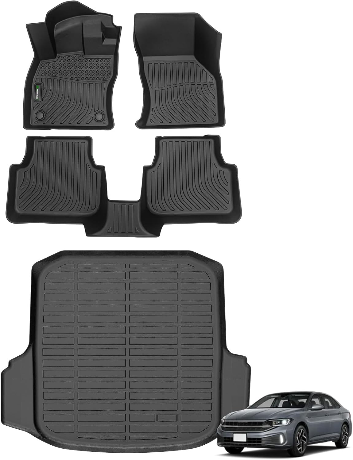 ANBINGO® Floor Mats & Cargo Liner Set for Jetta 2019-2025 Waterproof Car Mats Guard Liners Front & Rear Rows Jetta Full Set-Black