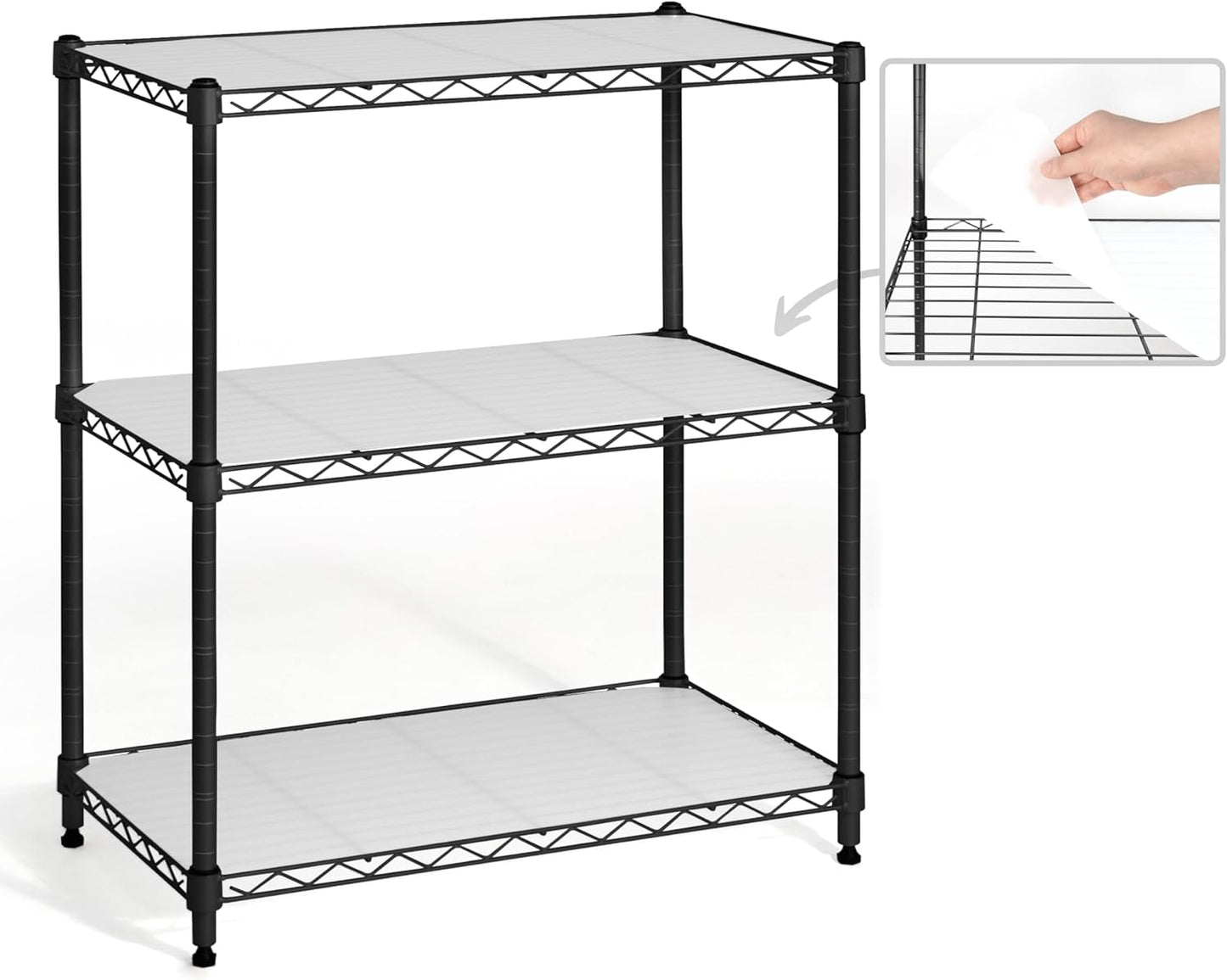 CAPHAUS NSF Black Adjustable 3-Tier Shelf Wire Shelving Unit w/Liner, Garage & Basement Storage Organizer, Metal Steel Shelves