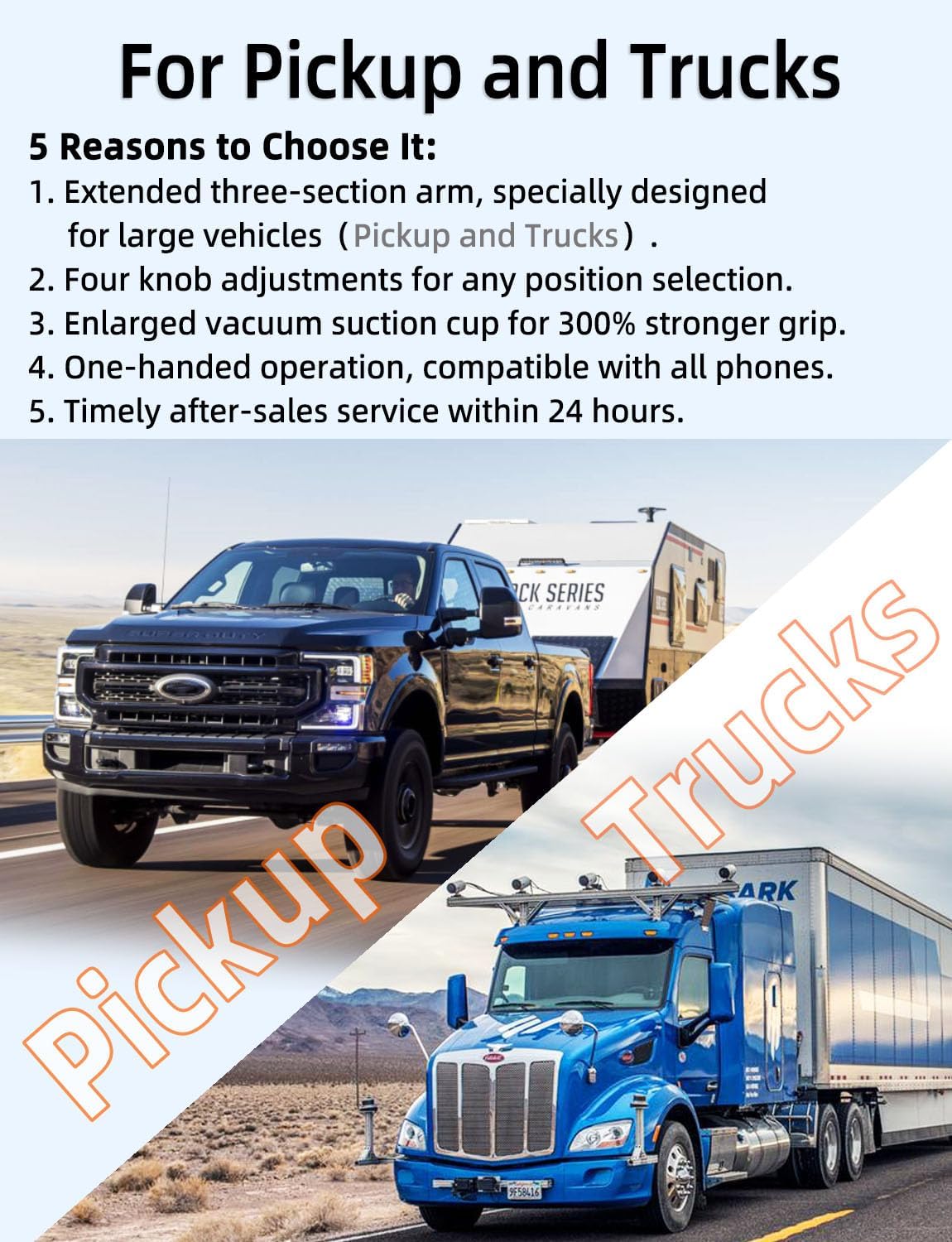 Phone Mount for Truck, Phone Holder for Truck, car Phone Holder,【Tri-Fold 10-inch Long arm】 for Pickup and Heavy Duty Truck and Large SUV Windshield/Dashboard, for iPhone Samsung LG&All Phones