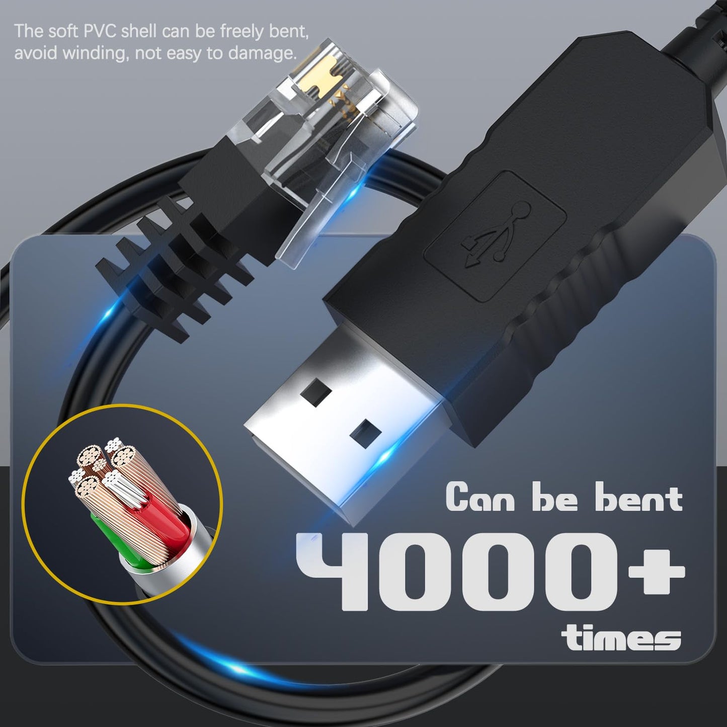 Radar Detector Cable, USB to RJ11 Plug Cord Compatible with Escort Passport 9500i, MAX360, Uniden R1 R3 R7, Beltronics,Radenso XP etc, 5Ft Length Replacement Radar Detector Cable