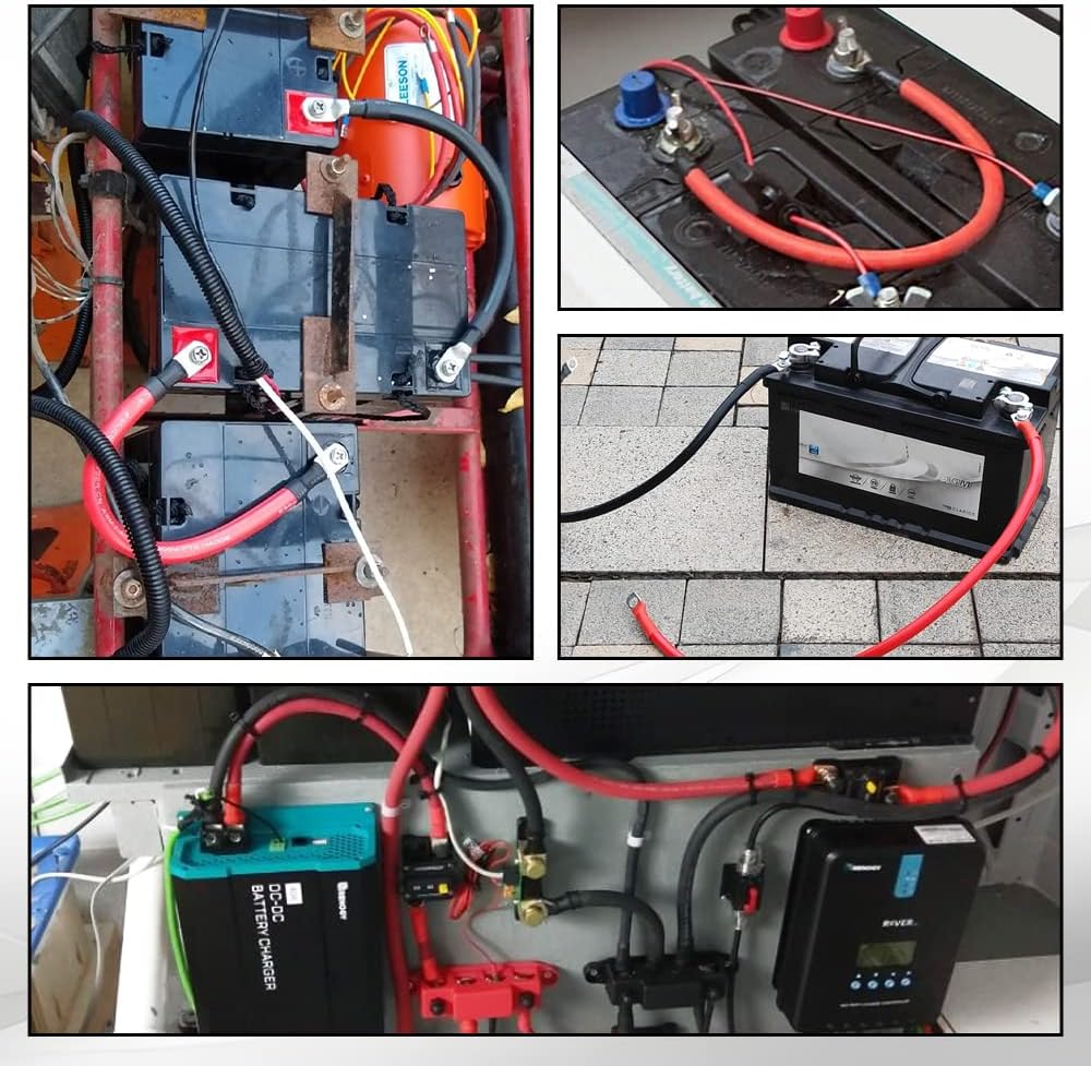 4 AWG Battery Cable 6FT 4 Gauge Pure Copper Battery Inverter Cables with 3/8 in Lugs Both Ends Power Inverter Wire Set for Automotive Solar Power Inverter Marine Boat RV Car Motorcycle (6FT)