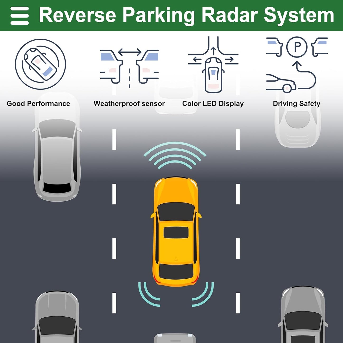 Motoforti Car Auto Vehicle Reverse Backup Radar System Reverse Parking Sensors Sound Warning Alarm Buzzer Reminder Distance Detection Gray 8 Parking Sensors