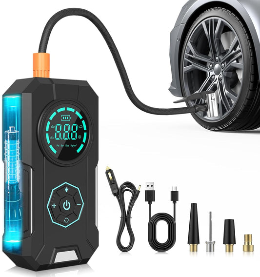 Tire Inflator Portable Air Compressor, 5X Faster Portable Air Compressor with 25000mAh Battery, 150PSI Cordless Air Pump for Car Tires, Bike, Motorcycle, Sports Balls