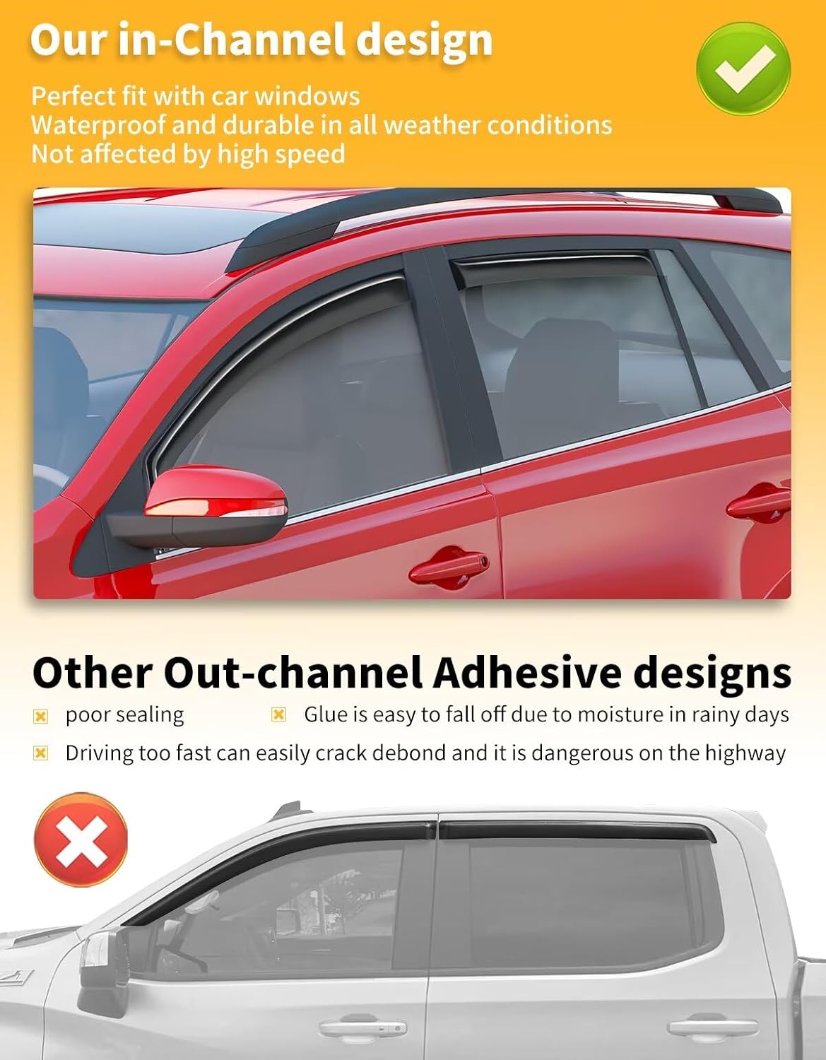 in-Channel Window Rain Guards Fit for Toyota 4Runner 2010-2024 Extra Durable Window Visors Window Deflectors Vent Visors Vent Shades Car Accessories-4 pcs 2-Q09