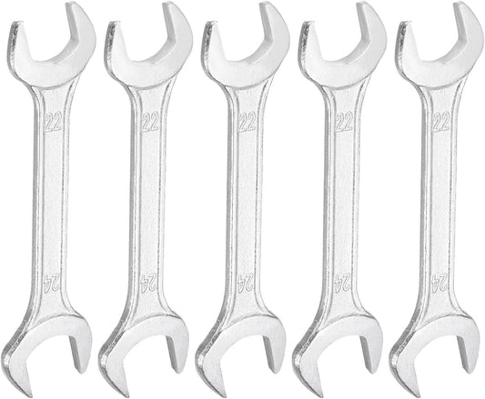 HARFINGTON 5pcs Double Open End Wrench 22mm x 24mm Metric 15 Degree Offset Angle Small Flat Head Wrench Galvanizing Open Ended Spanner for Automotive Repair Furniture Assembly