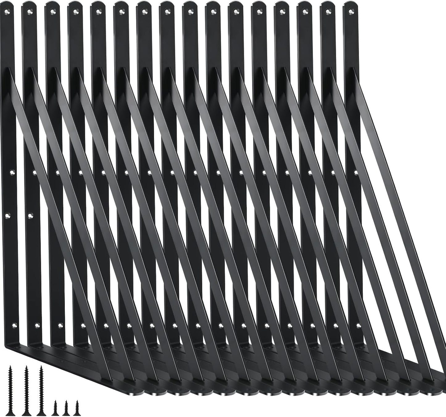 16 Pack L14 x H 10" Black Heavy Duty Shelf Brackets with Screws Metal Shelf Brackets Shelf Support Angle Brackets for Shelves L Brackets Heavy Duty Floating Shelf