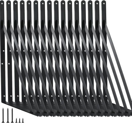 16 Pack L16 x H 10" Black Heavy Duty Shelf Brackets with Screws Metal Shelf Brackets Shelf Support Angle Brackets for Shelves L Brackets Heavy Duty Floating Shelf