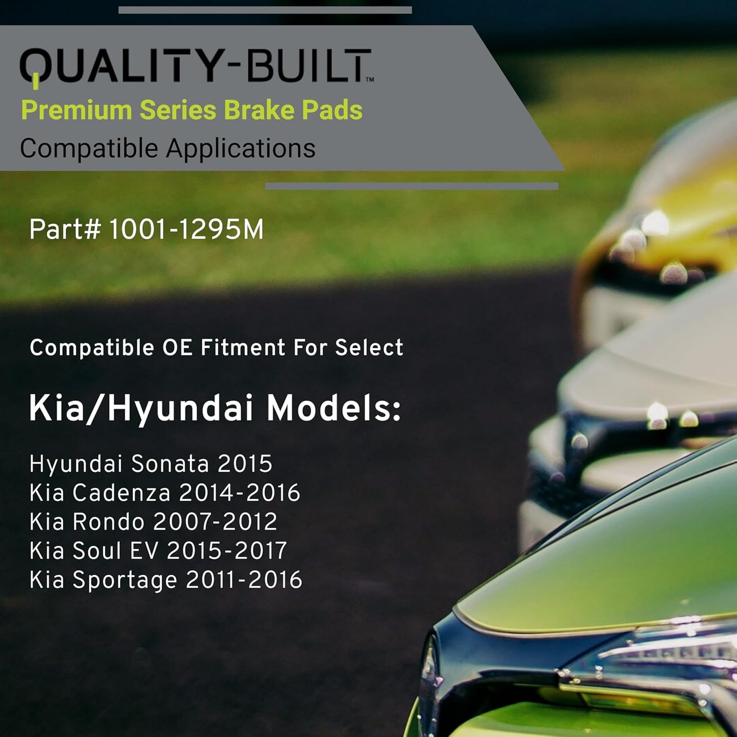 Premium Semi-Metallic Front Brake Pads (1001-1295M) Compatible with Hyundai Sonata 2015-2015, Kia Cadenza 2014-2016, Kia Rondo 2007-2012, Kia Soul EV 2015-2017, Kia Sportage 2011-2016