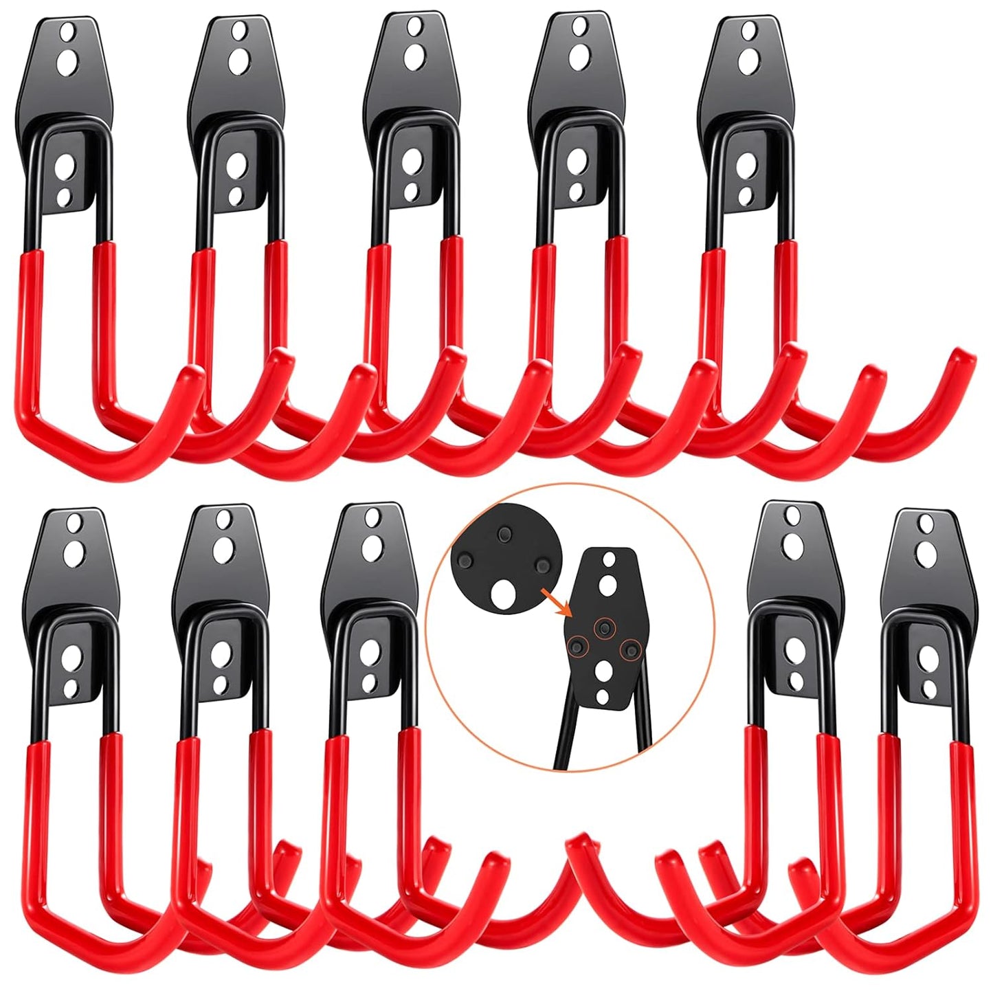 3-H Heavy Duty Garage Hooks [10 Pack] - 3-Round Welding Tech Holds 22lbs More - Thickened Steel Wall Mount for Ladders, Tools & Storage - Rustproof Utility Hardware