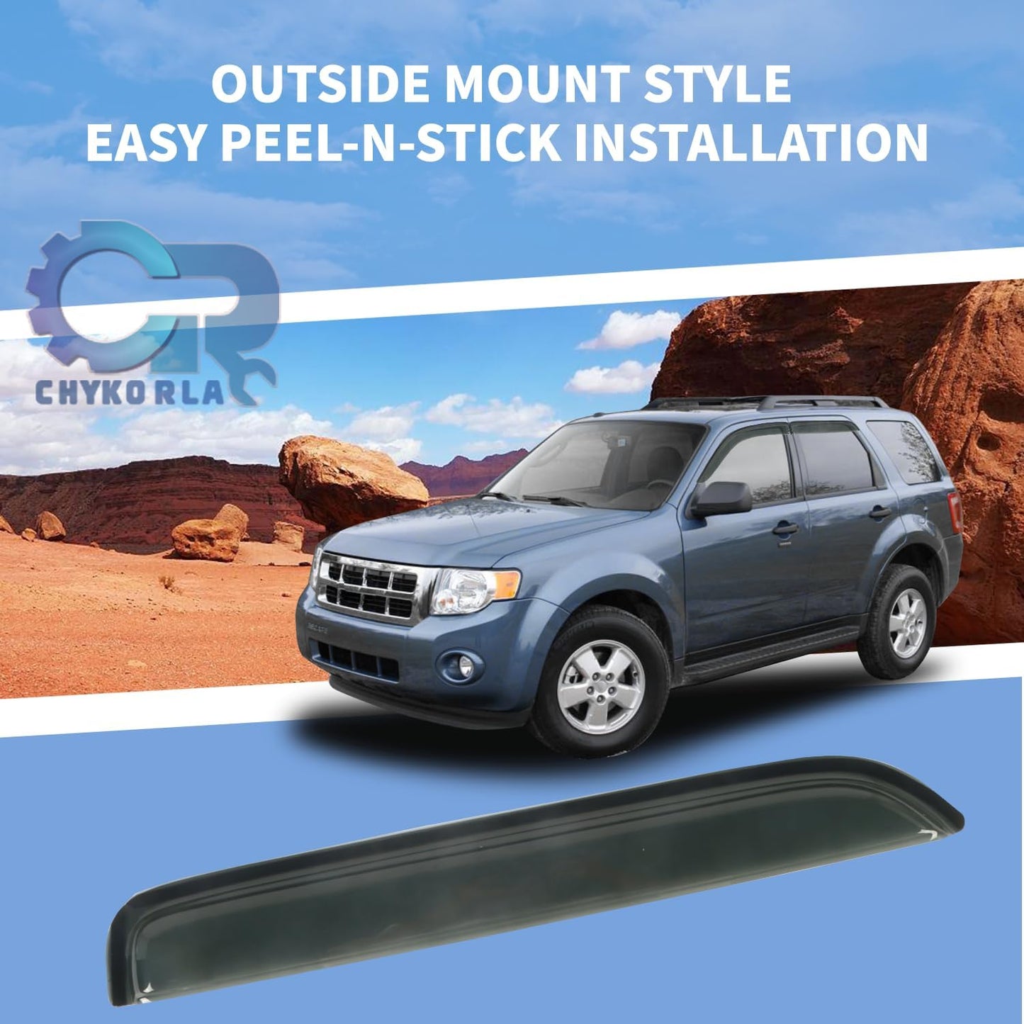 Window Visor Rain Guard Compatible with 2001-2012 Ford Escape, Fit for 2008-2011 Mazda Trubute, Fit for 2005-2011 Mercury Mariner, Tape-On Side Vent Window Deflector