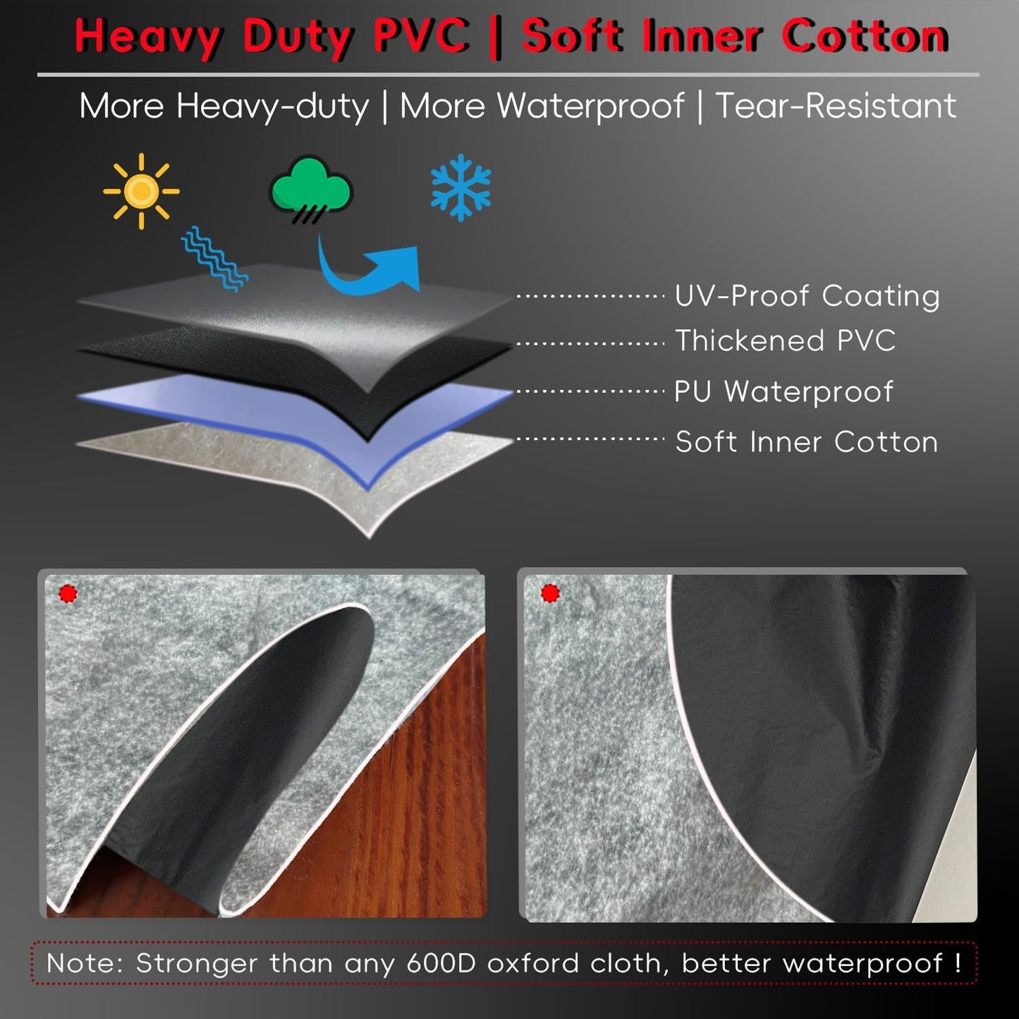 Motorcycle Cover | Heavy Duty PVC | Soft Inner Cotton | Waterproof Outdoor | All Season Universal | 4 Reflective Strips | 3 Windproof Straps | 1 Lock Hole | 1 Storage Bag | (Black, L, 91")