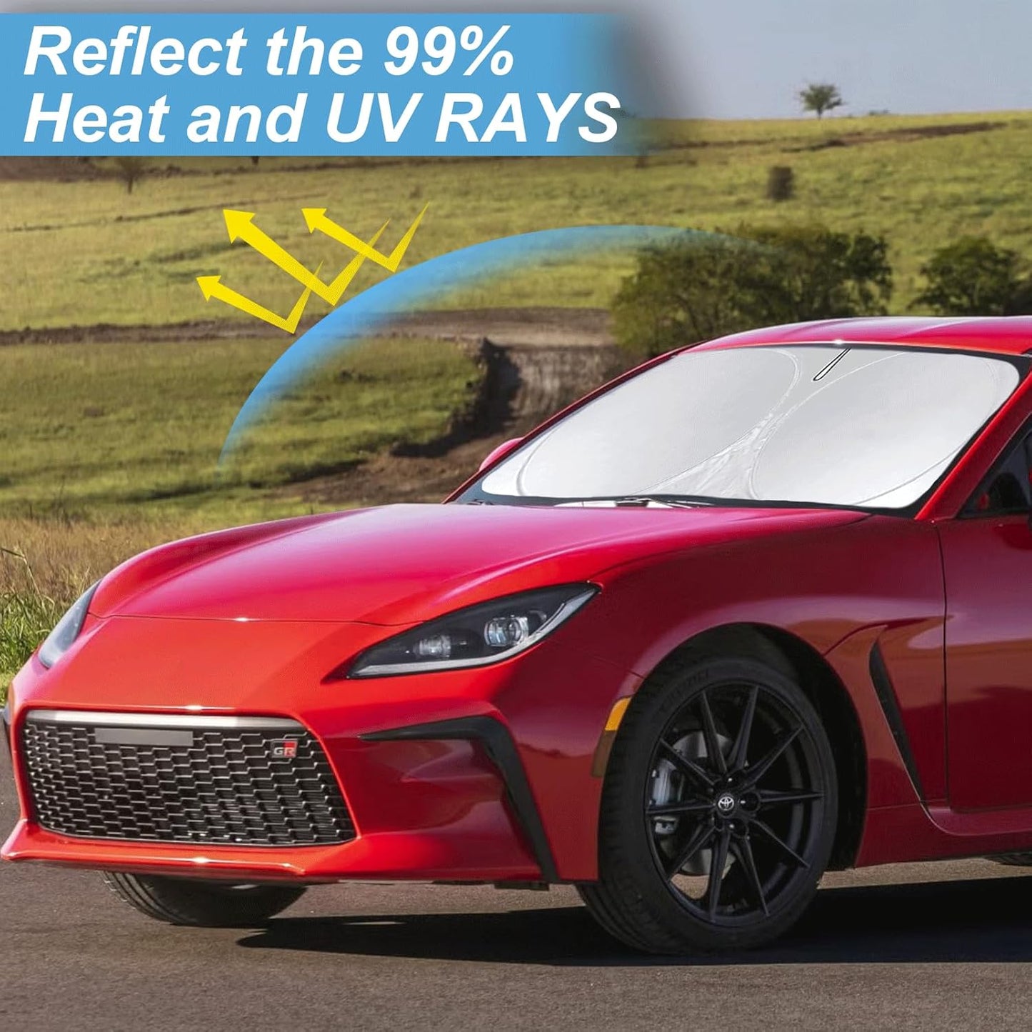 Sunshade for Toyota 86/2022-2023 Toyota GR86 Accessories Front Window 210T Sliver Coating Reflective Polyester Shield Cover for Windshield Sun Visor Protector Block UV Ray