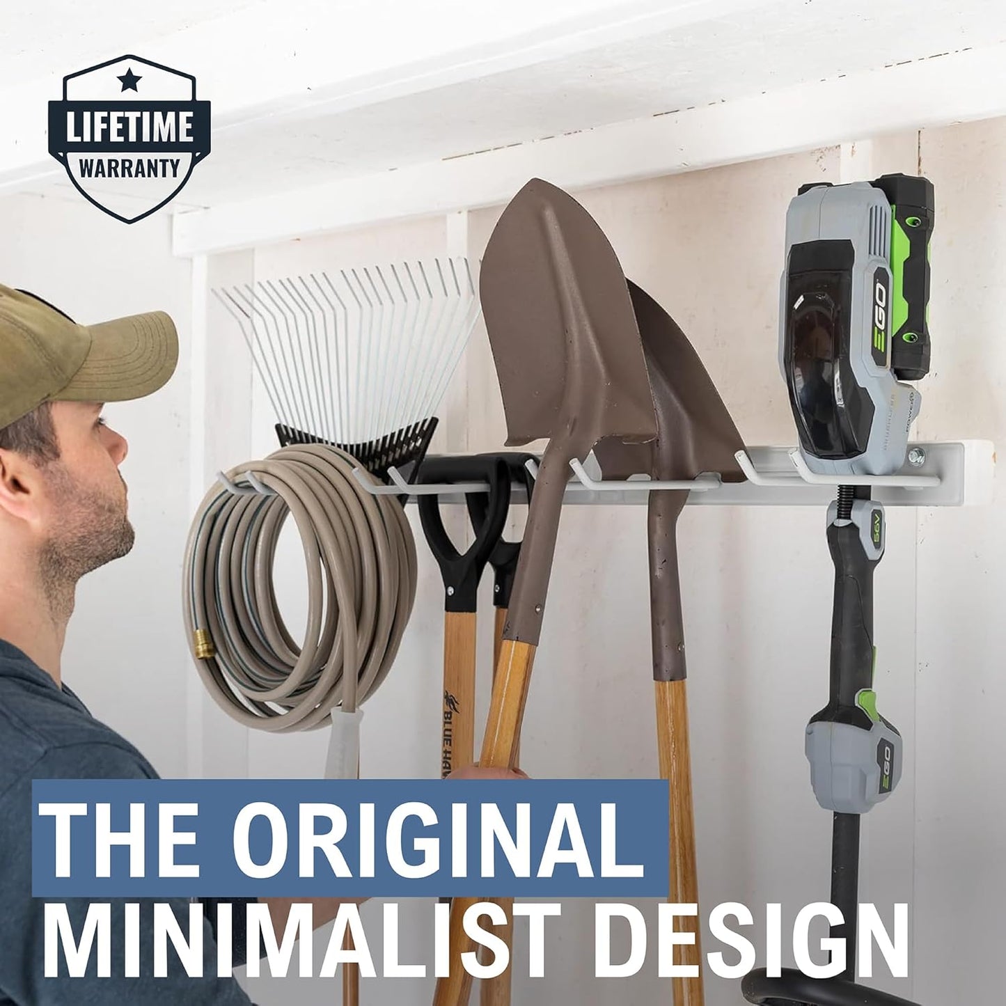 StoreYourBoard Wall-Mounted Rack With 4 Garage Hooks, Gray – Heavy-Duty Steel Holder Garage & Garden Storage for Shed, Workshop, or Home Organization – For Rakes, Shovels, Tools & More – 1 Pack, Gray