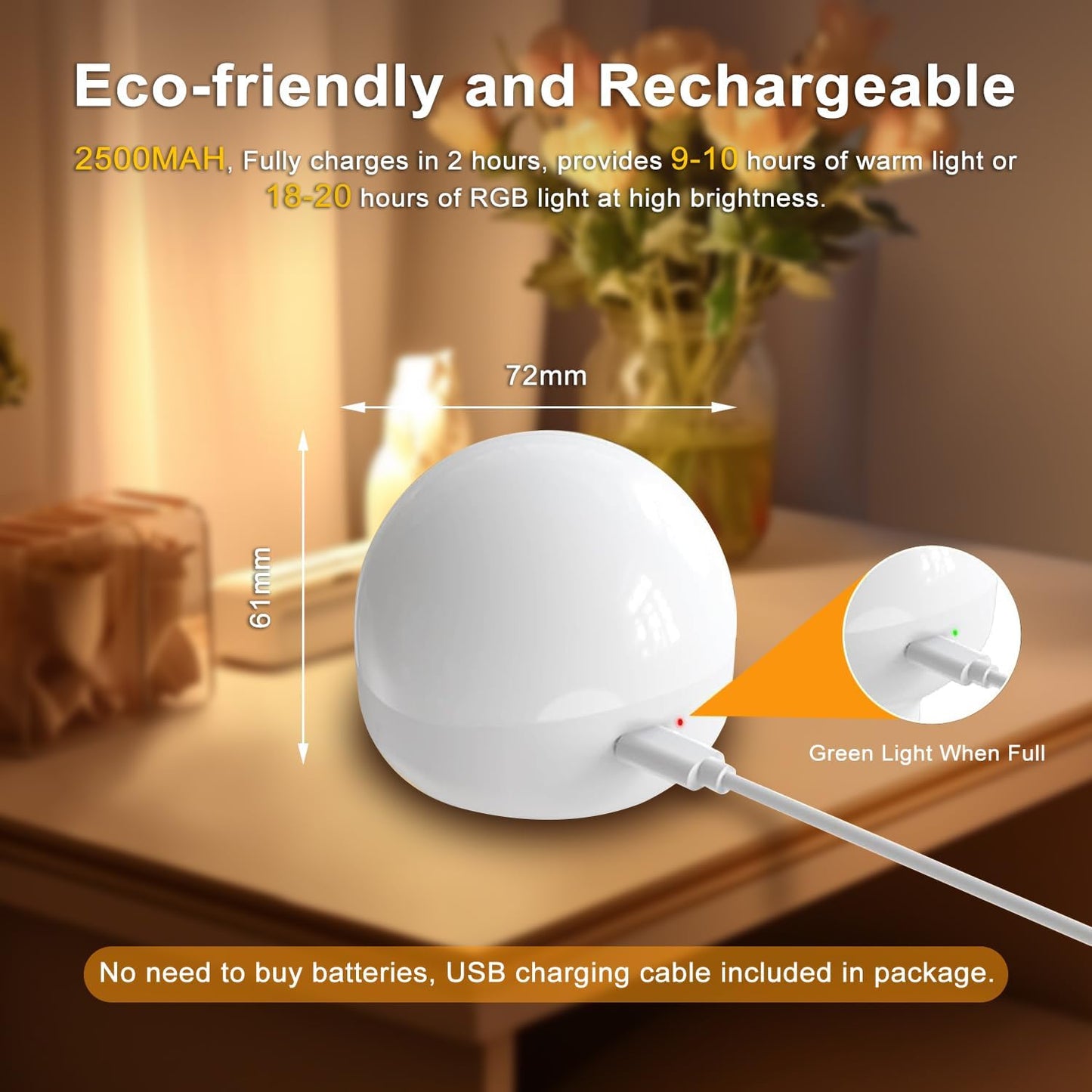 HISTAR Rechargeable Light Bulbs, 2500mah Battery Light Bulbs for Lamps with Remote, RGB, Timer, Dimmable, 3 Color Temperature, Magnetic Base