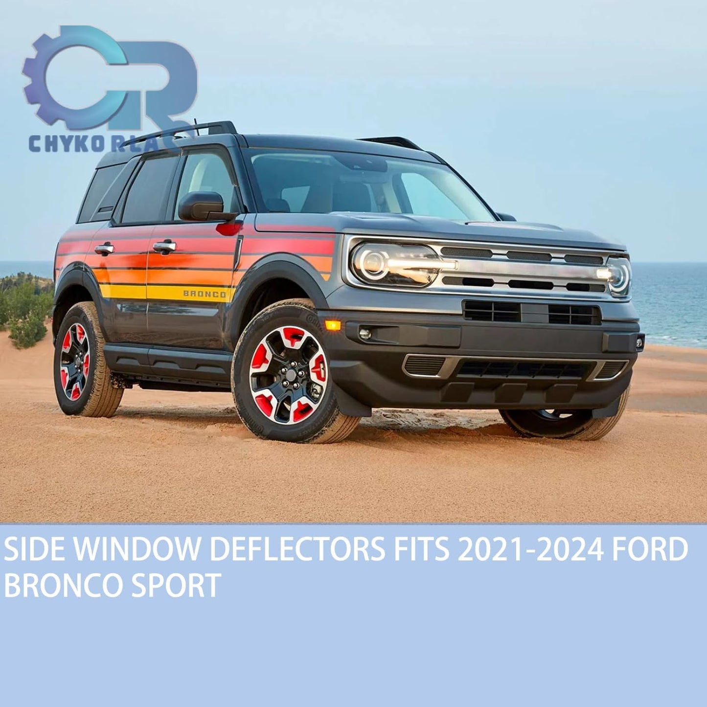 Rain Guards Tape-On Side Window Visor Fit for 2021-2024 Ford Bronco Sport, Outside Mount Window Deflector, Smoke Tinted Vent Visors 2021 2022 2023 2024