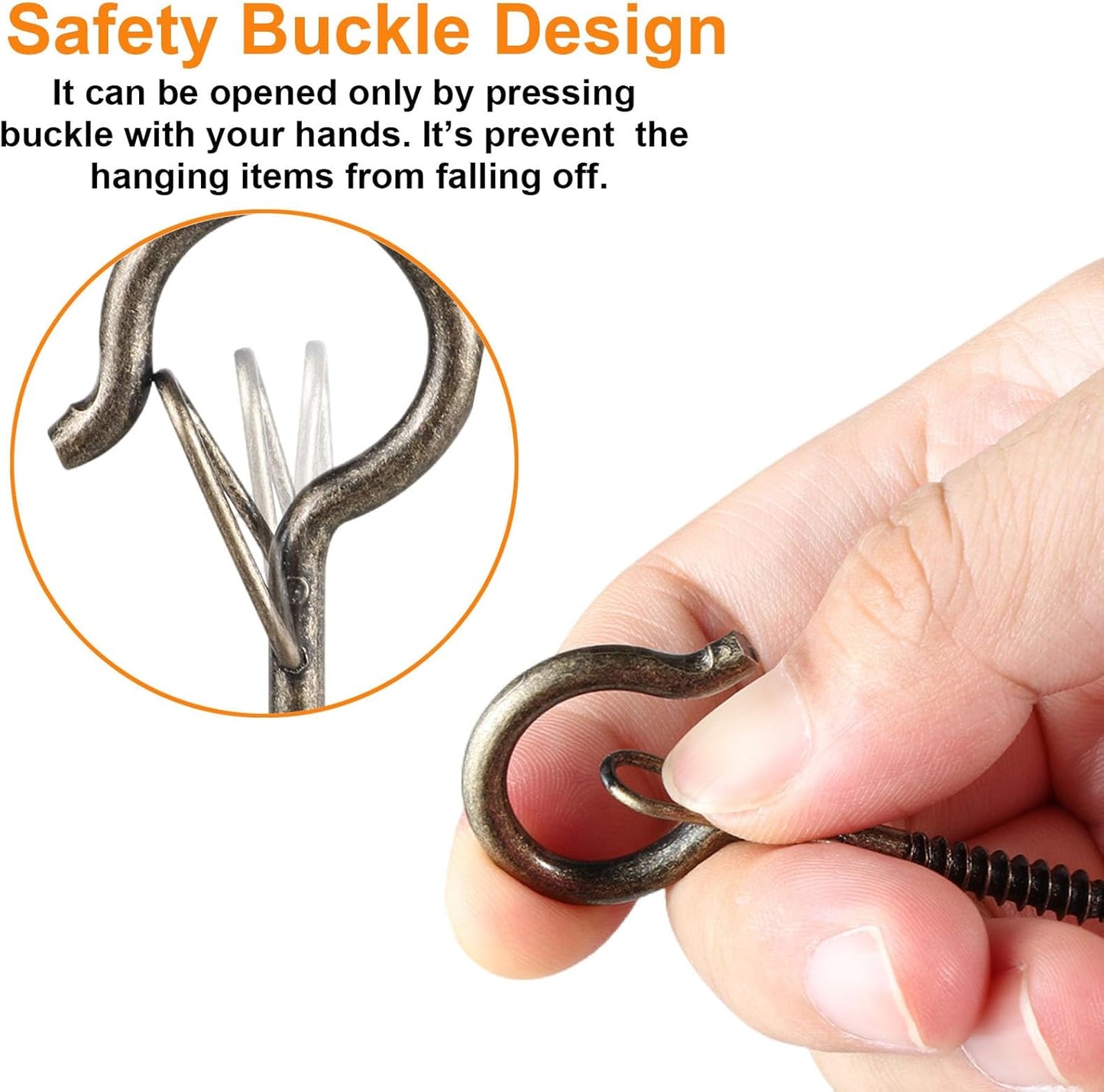 24 PCS Q-Hanger Hooks, Screw Hooks for Outdoor String Lights, Safety Buckle Design Cup Eye Hook for Hanging Christmas Lights, Plants, Mounted on Wall Ceiling, Include 1 Wing Nut Driver, Copper