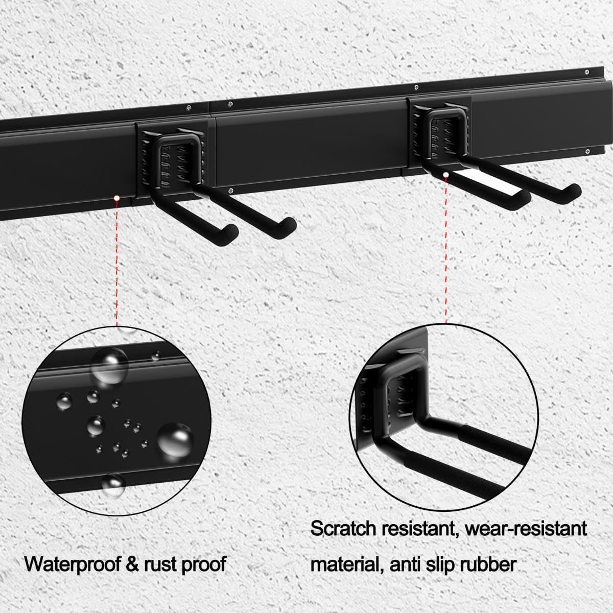 Garage Tool Organizer Wall Mount, Garage Storage, Garage Organization,64 Inch Garage Organizer Wall Mounted,4 Rails and 10 Adjustable Hooks,Max 550lbs (Black)