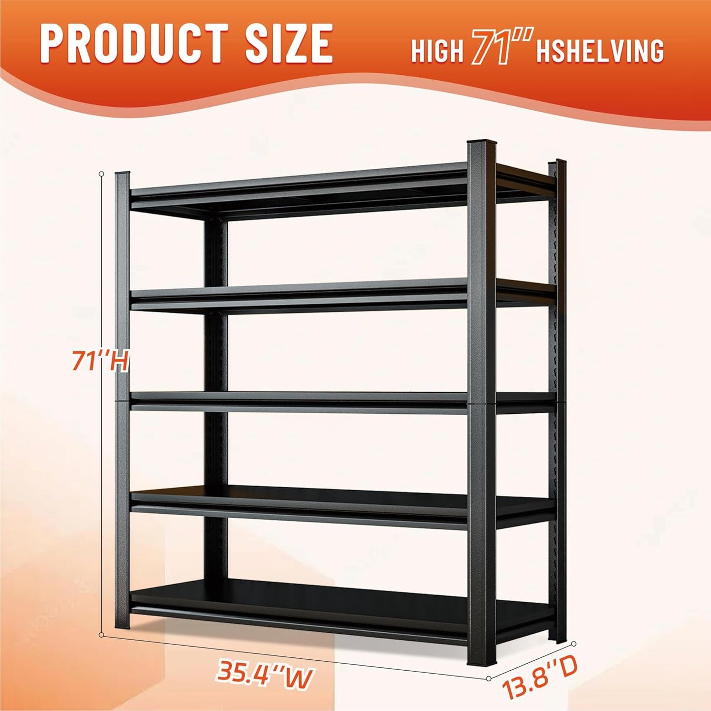 Heavy Duty 5-Tier Shelving Unit 2750LBS Capacity - Adjustable Steel Garage Shelves for Warehouse, Basement Storage(71''H x 35.4''W x 13.8''D)