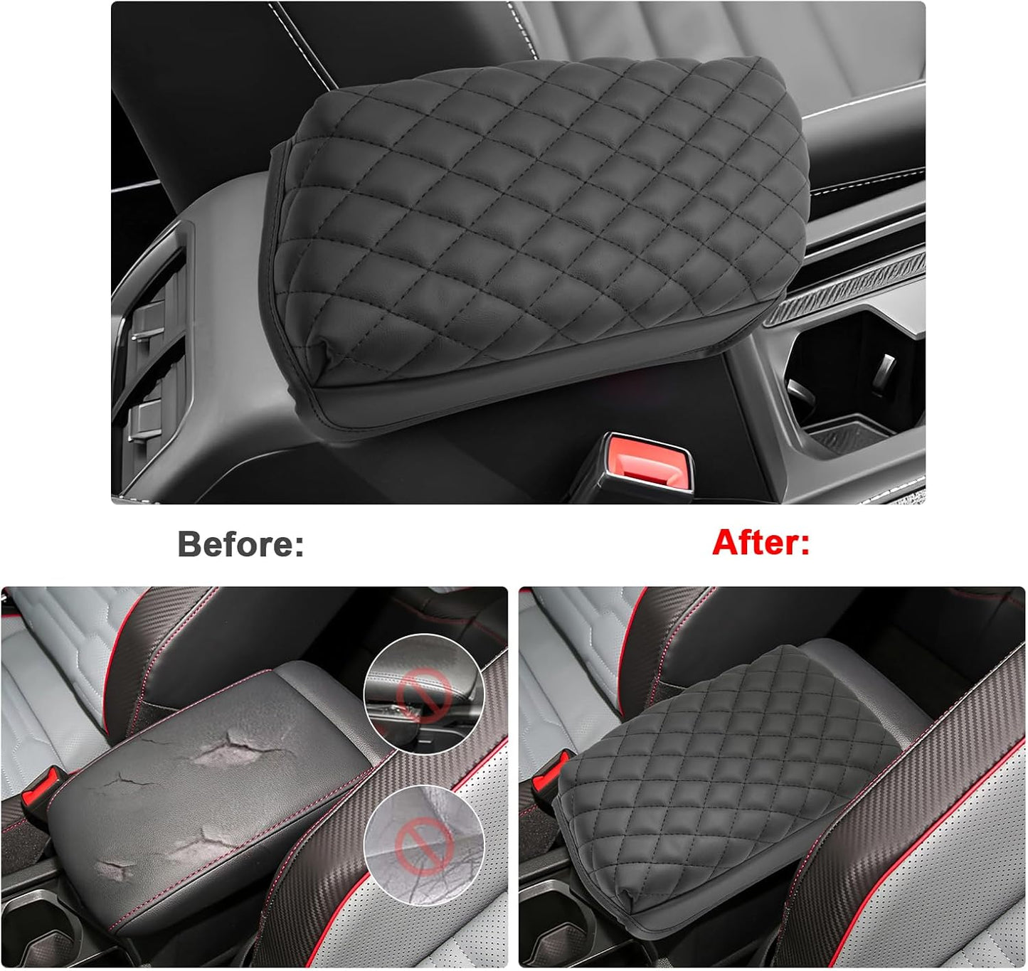 SXCY for 2024 VW Tiguan Armrest Cover Pad for Volkswagen Tiguan 2024 Accessories 2018-2022 2023 2024 Tiguan Center Console Cover 2024 Tiguan/Taos Middle Console Cover (Thicken Pad Checkered Pattern)
