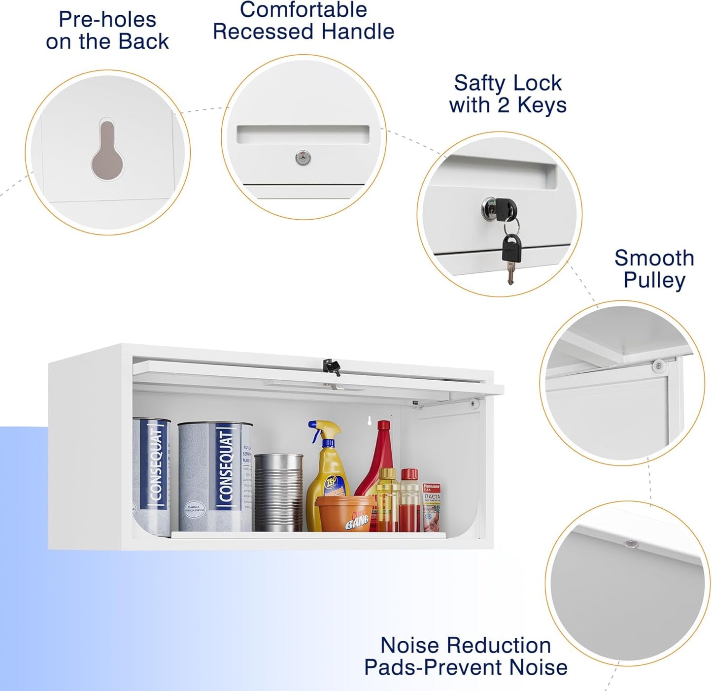 Yizosh Metal Wall Cabinet with Doors, Wall Mounted Storage Cabinet - Floating Tool Cabinet for Kitchen, Basement, Warehouse (White, 13.7" H)