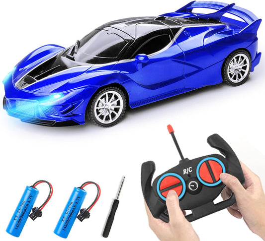 Remote Control Car for Boys Kids, 2.4GHz 4WD High Speed RC Cars Toys with Headlights and Controller, Electric Sport Racing Hobby Toy Car Model Vehicle for 6+ Year Teens Gift (Blue)