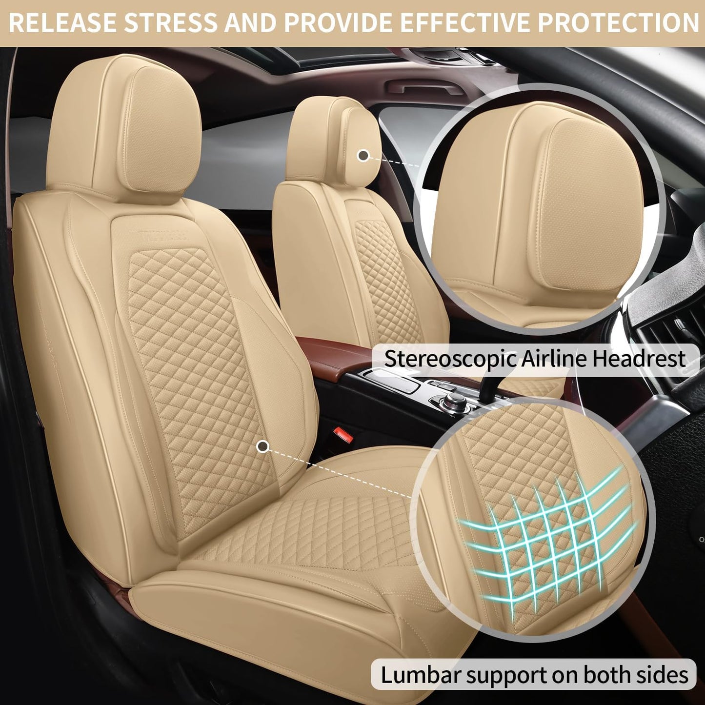 2 Packs Car Seat Covers Leather Car Seat Covers Universal Seat Covers for Car, SUV,Truck (Beige)