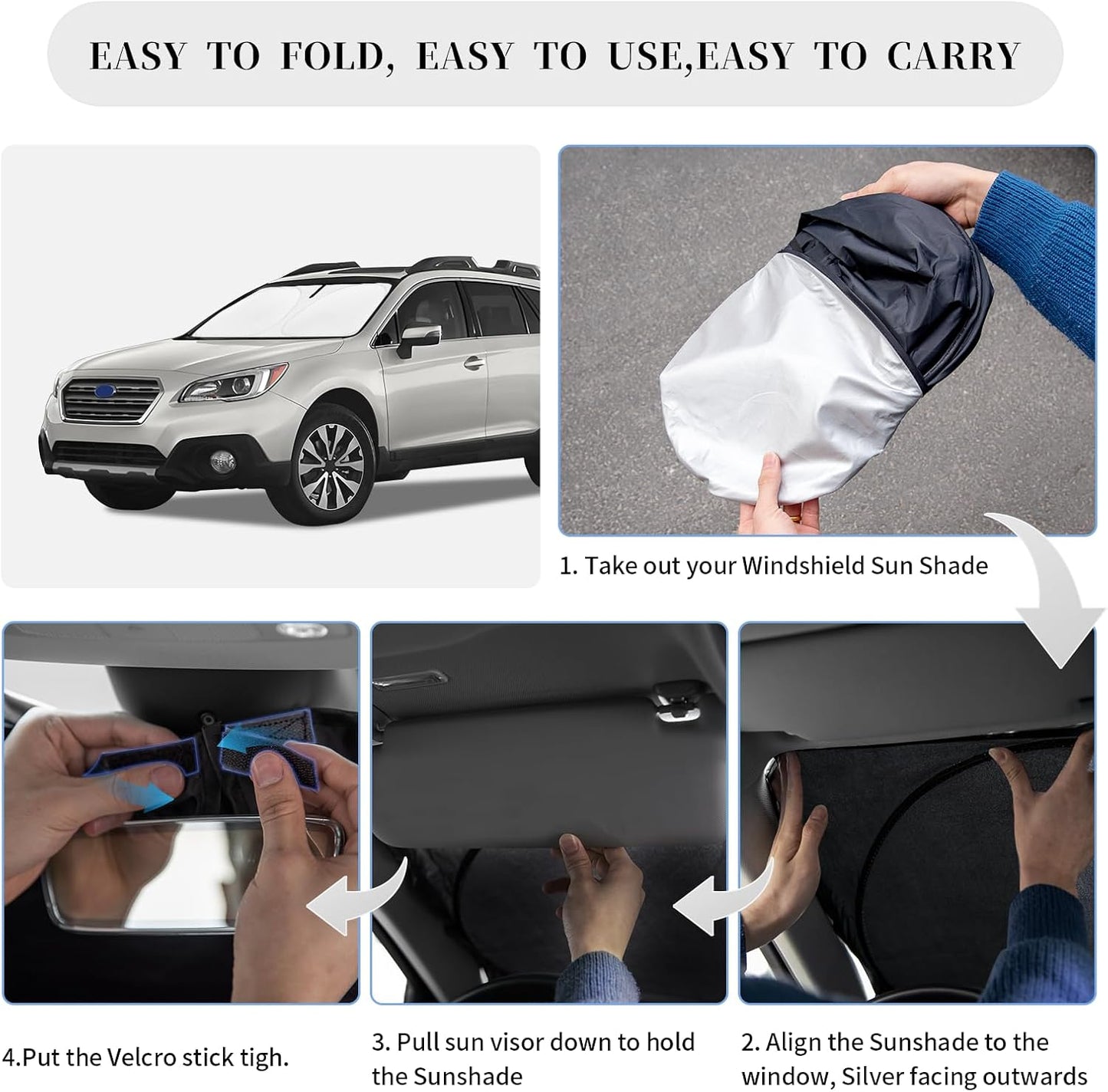 Sun Shade Sunshade for Subaru Outback Windshield Cover, 4-Layer Front Window Shade Custom fit Outback 2014-2019 SUV, Base,Premium,Limited,Touring Sun Visor 240T Shade Blocks UV Rays Car Accessories