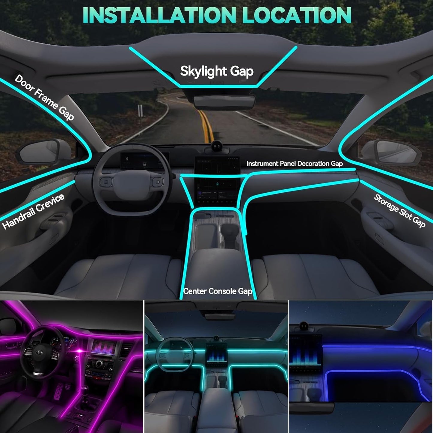 AUTOXBERT Car LED Interior Strip Lights, Multicolor RGB Ambient Lighting Kit 5 in 1 with 236 inches Fiber Optic, 16 Million Colors Lights with Sound Active Function & APP Control