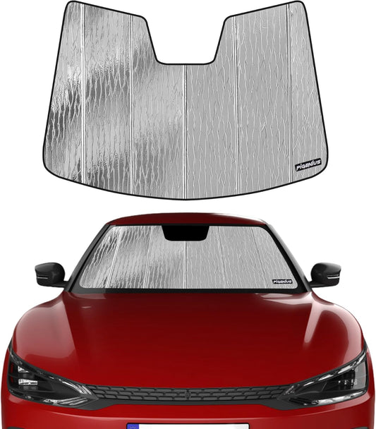 Windshield Sun Shade for Kia EV6 2022-2024,Front Window Sunshade Shield, 2-in-1 Reflective Sun Shade,Silver for Summer, Black for Winter
